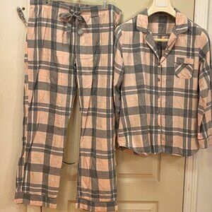 xhilaration Women's Size L 98% Cotton/2% other fibers L/S Pajama Set. Pink/Grey